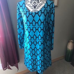 Women’s dress in aqua and navy design